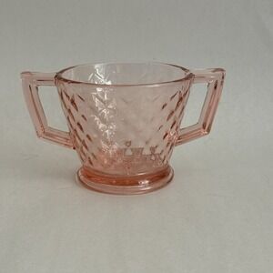 Imperial Glass Pink Depression Sugar‎ Bowl Diamond Quilted
